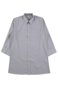 訂製男裝灰色恤衫  七分袖款式恤衫設計  中袖恤衫  工作恤衫  TC高棉 左前胸袋口   R405